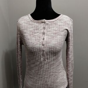 Old Navy Women's V-Neck Sweater - Marled Pink and Cream